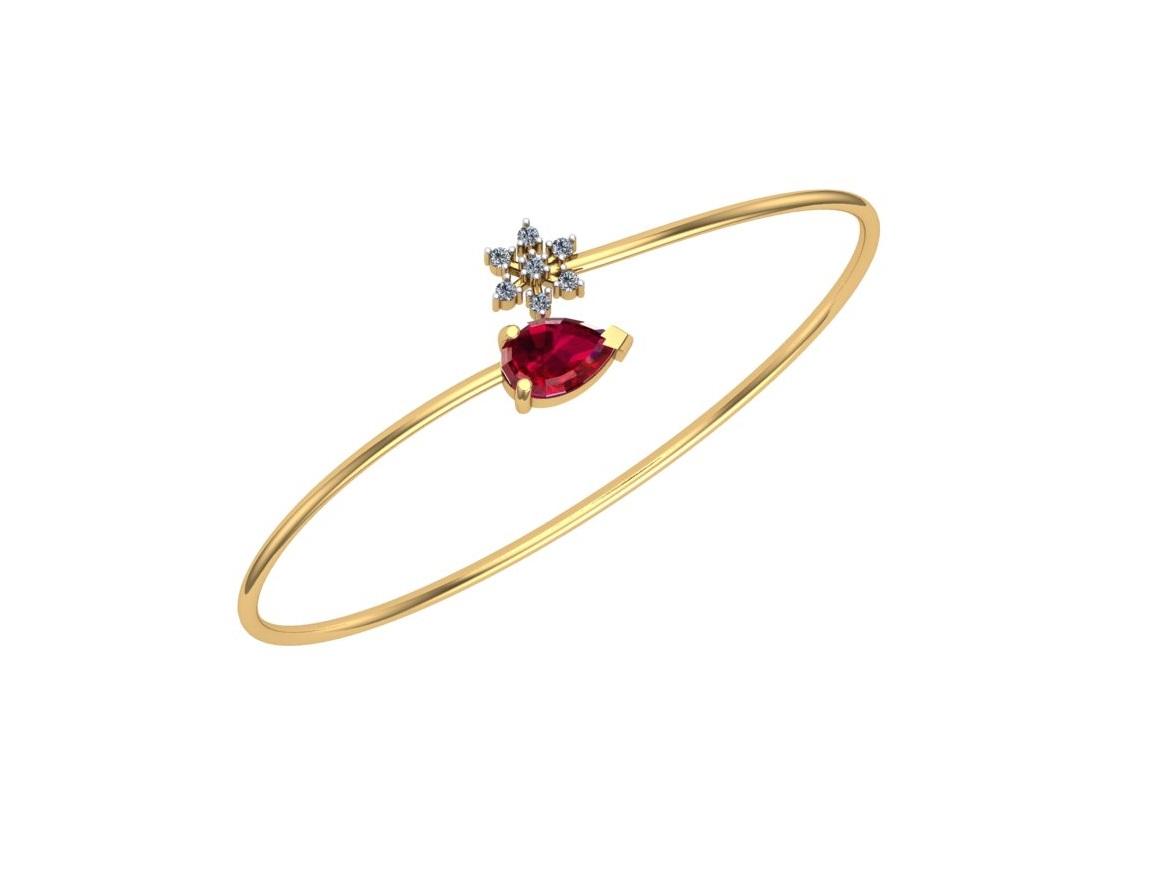 Ruby Blossom Open Bangle , Yellow Gold , 1.12 Inch , 18 K