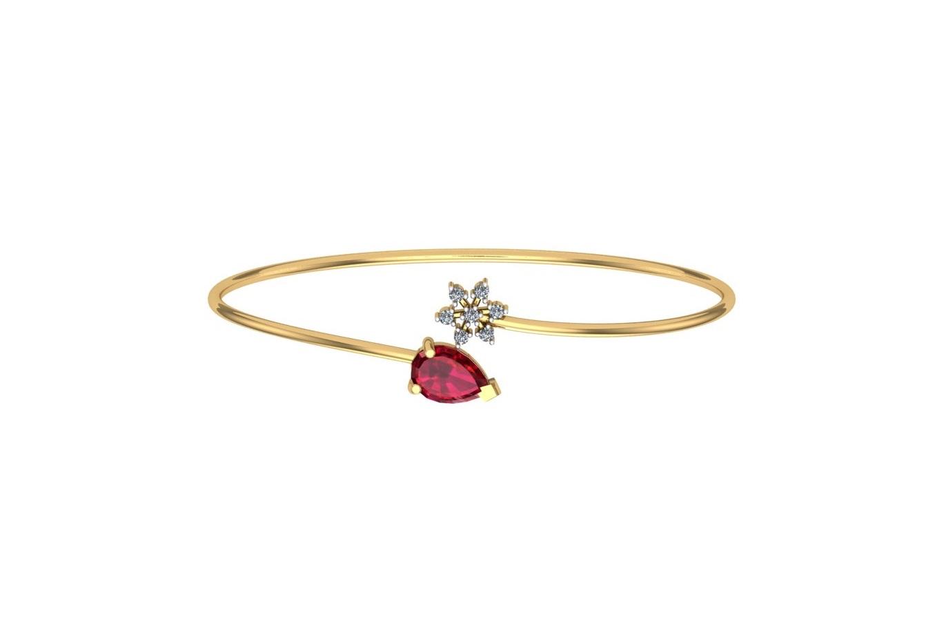 Ruby Blossom Open Bangle , Yellow Gold , 1.12 Inch , 18 K