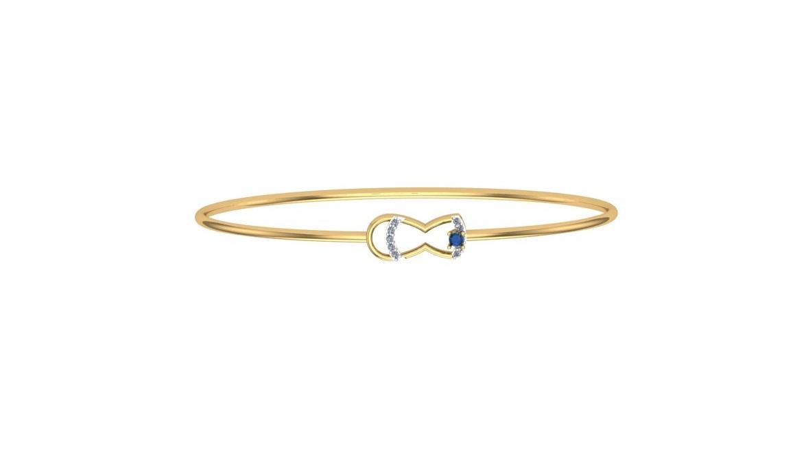 Infinity Blue Sapphire gold Bangle , Yellow Gold , 1.12 Inch , 18 K
