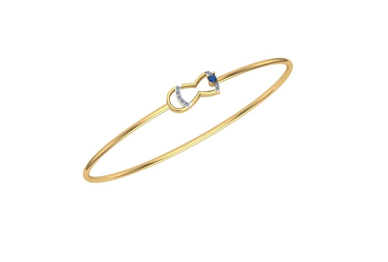 Infinity Blue Sapphire gold Bangle , Yellow Gold , 1.12 Inch , 18 K