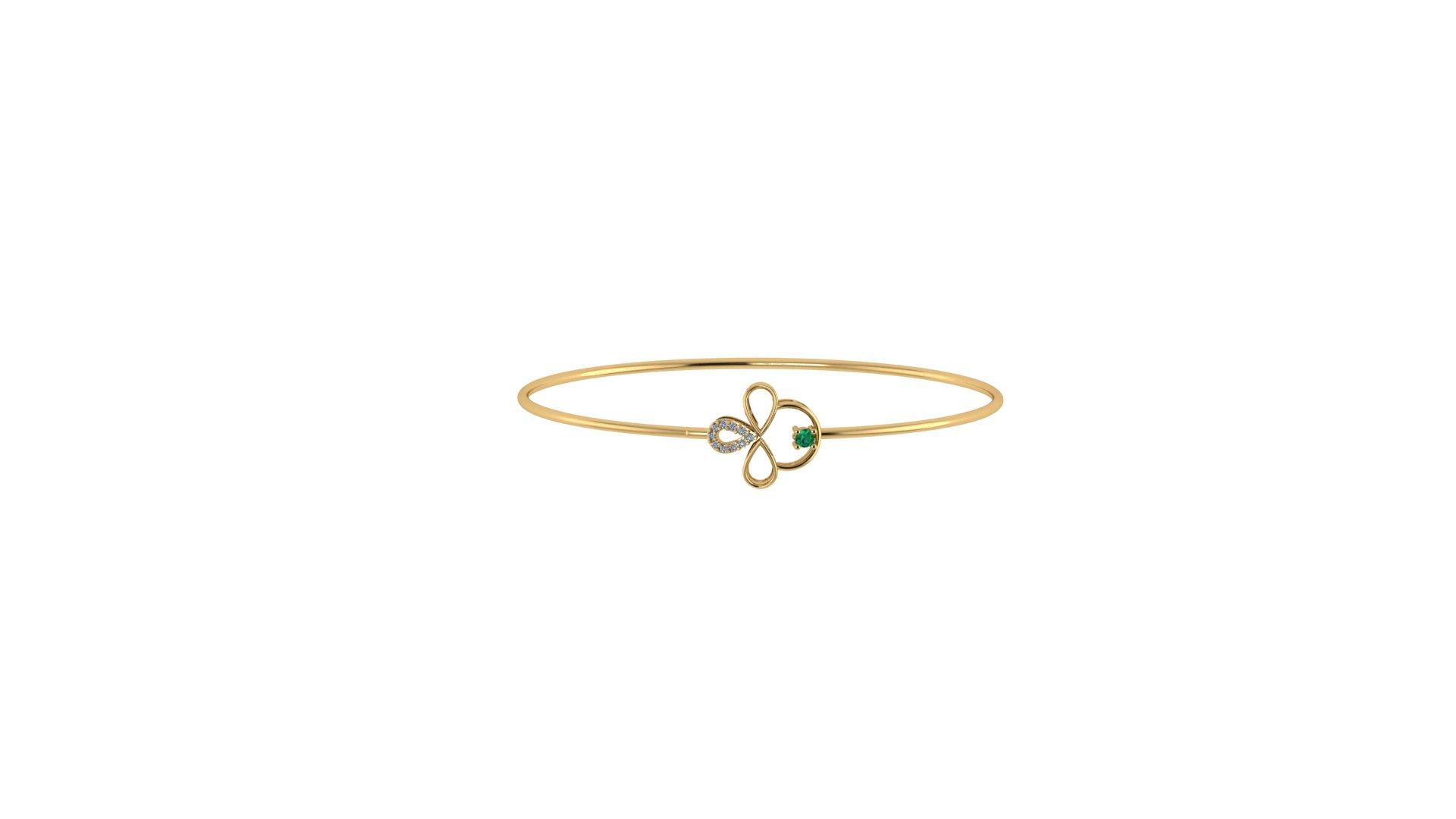 Clover Gemstone gold Bangle , Yellow Gold , 1.12 Inch , 18 K