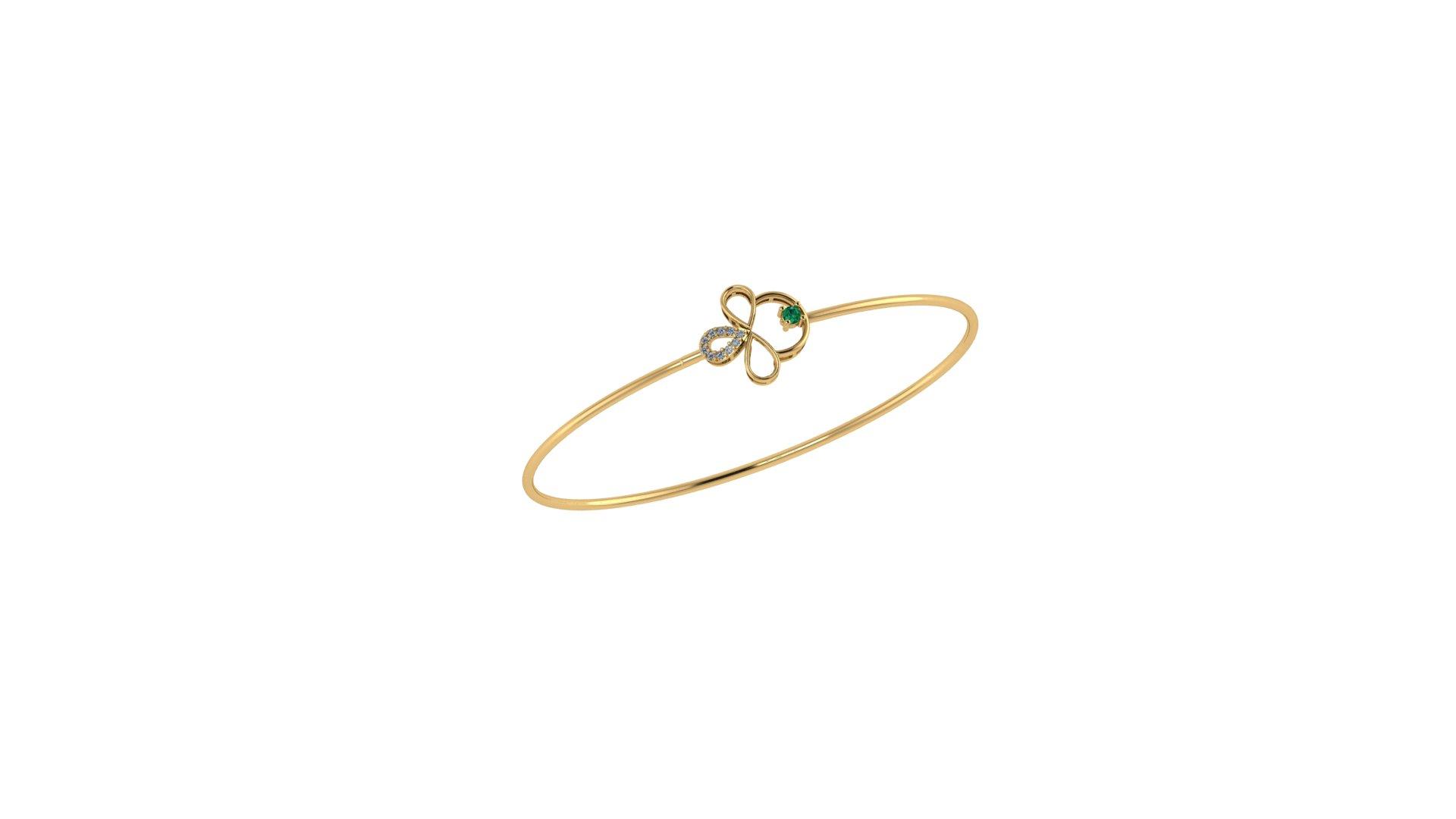 Clover Gemstone gold Bangle , Yellow Gold , 1.12 Inch , 18 K