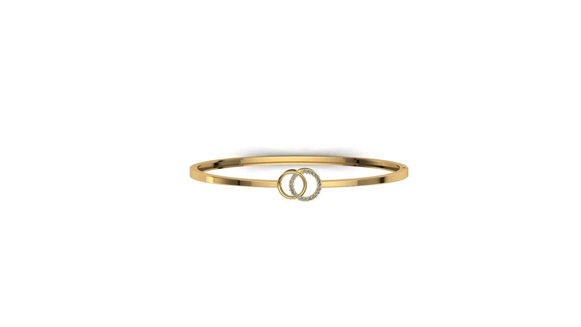 Double Halo gold Bangle , Yellow Gold , 1.12 Inch , 18 K