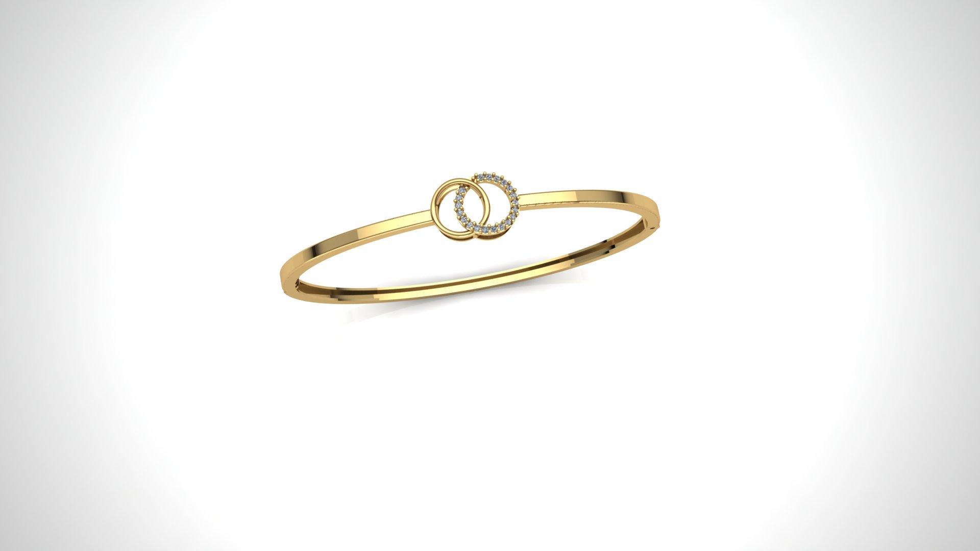 Double Halo gold Bangle , Yellow Gold , 1.12 Inch , 18 K