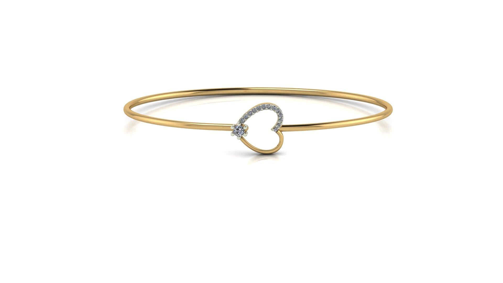 Heart-Motif Diamond Bangle , Yellow Gold , 1.12 Inch , 18 K