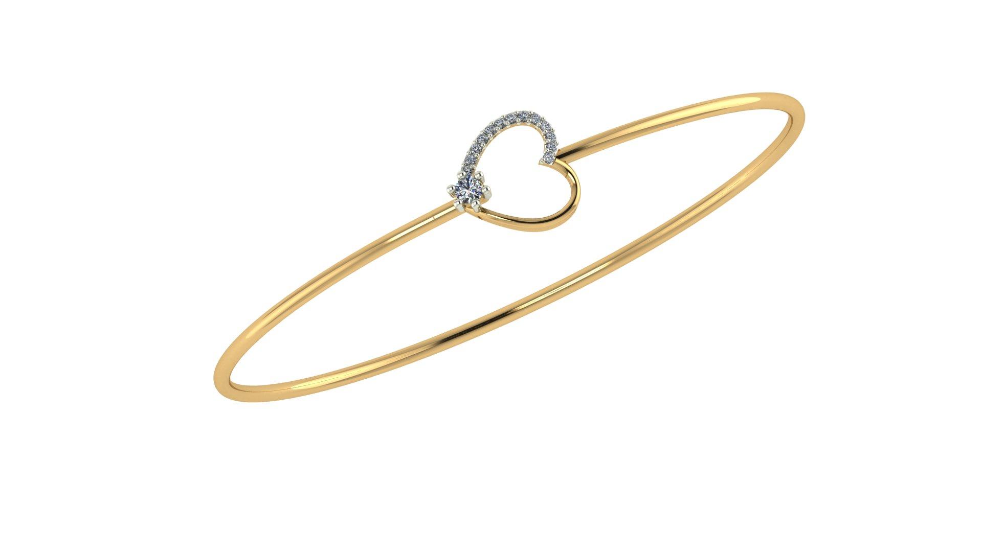 Heart-Motif Diamond Bangle , Yellow Gold , 1.12 Inch , 18 K