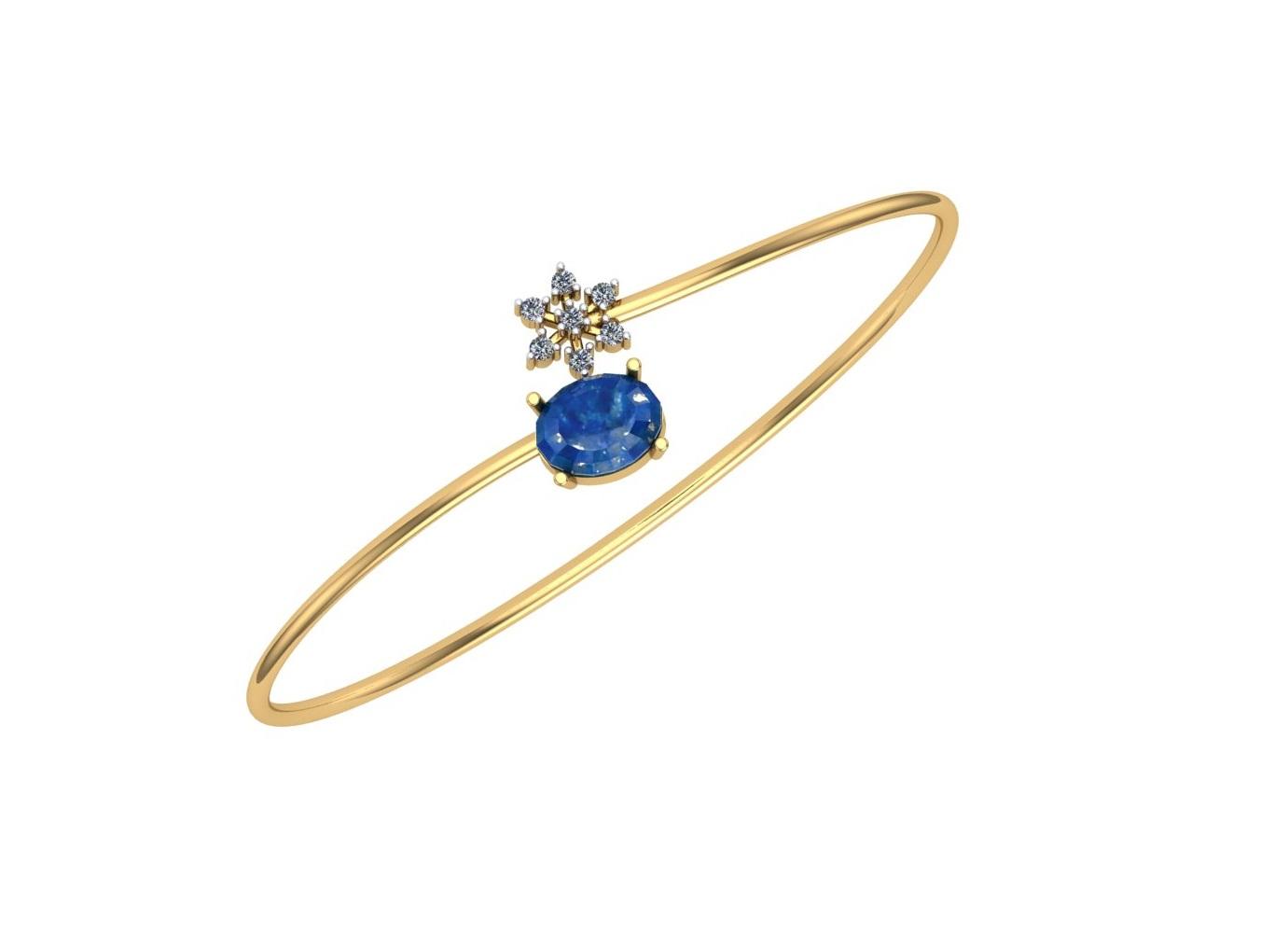 Sapphire Bloom Bangle , Yellow Gold , 1.12 Inch , 18 K