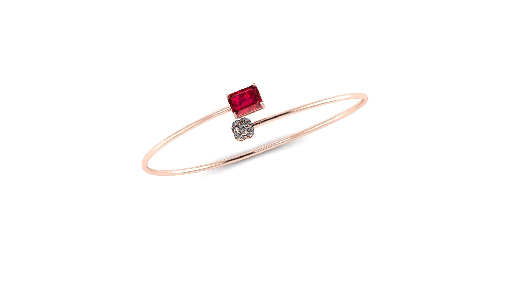 Ruby Bloom Bangle , Yellow Gold , 1.12 Inch , 18 K