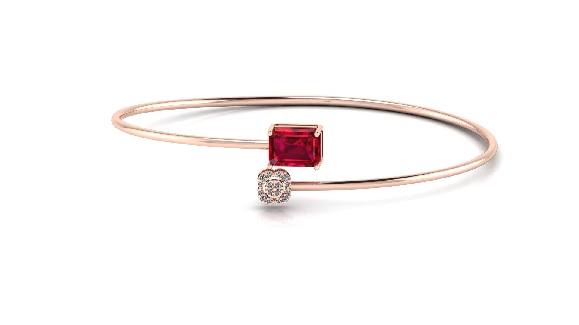 Ruby Bloom Bangle , Yellow Gold , 1.12 Inch , 18 K
