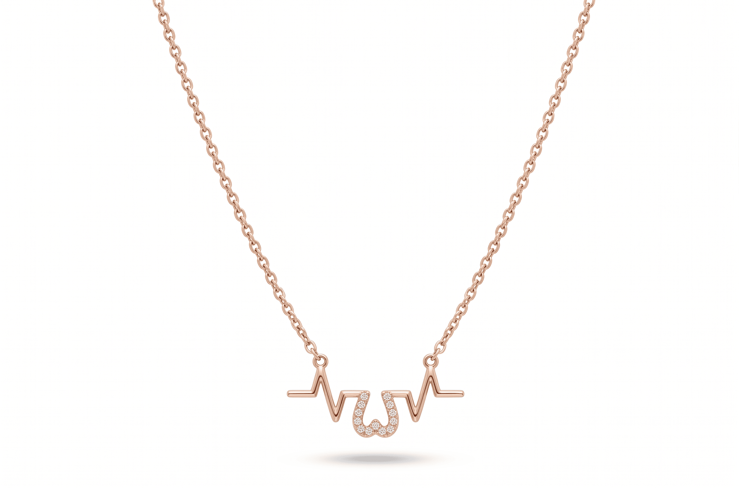 Heartbeat Charm Necklace , 16Inch , Yellow Gold , 18 K