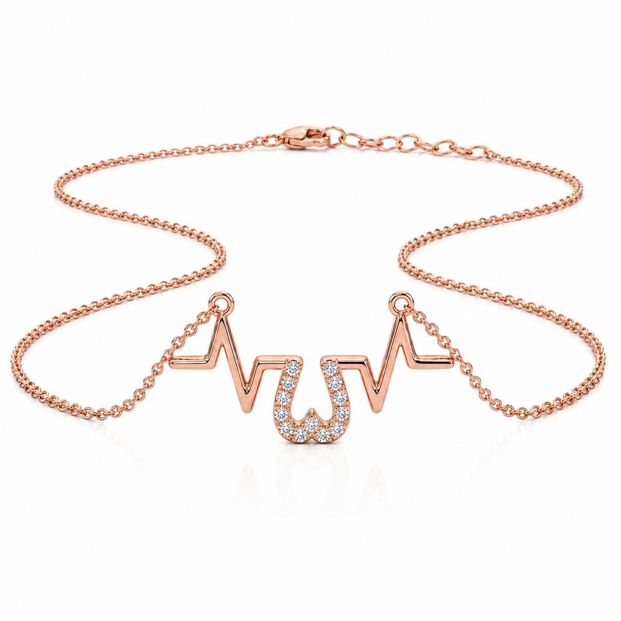 Heartbeat Charm Necklace , 16Inch , Yellow Gold , 18 K
