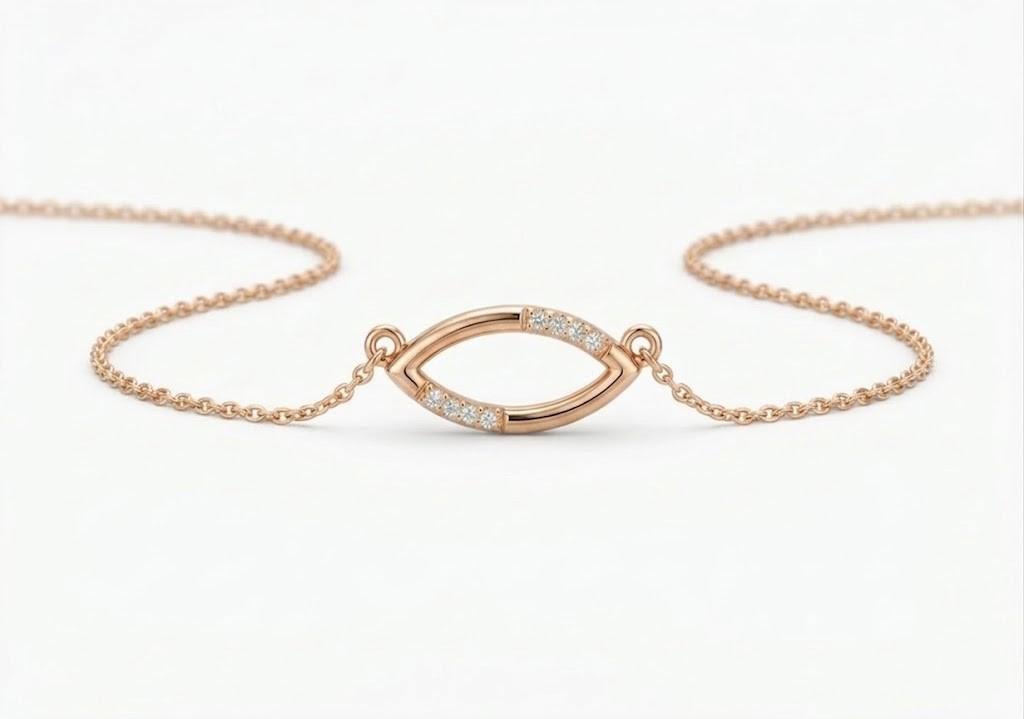 marquise daimond necklace , 16Inch , Yellow Gold , 18 K