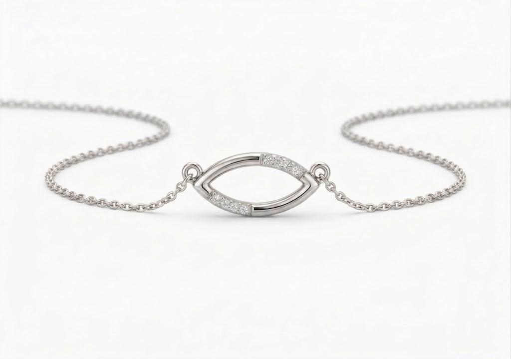 marquise daimond necklace , 16Inch , Yellow Gold , 18 K