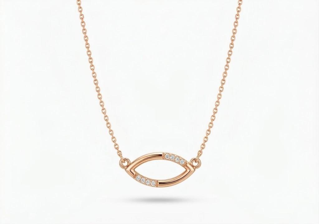 marquise daimond necklace , 16Inch , Yellow Gold , 18 K