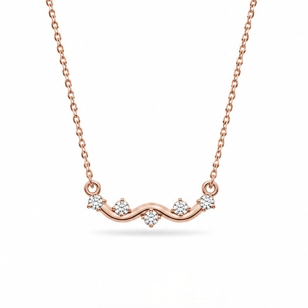Crystal Curve Necklace , 16Inch , Yellow Gold , 18 K