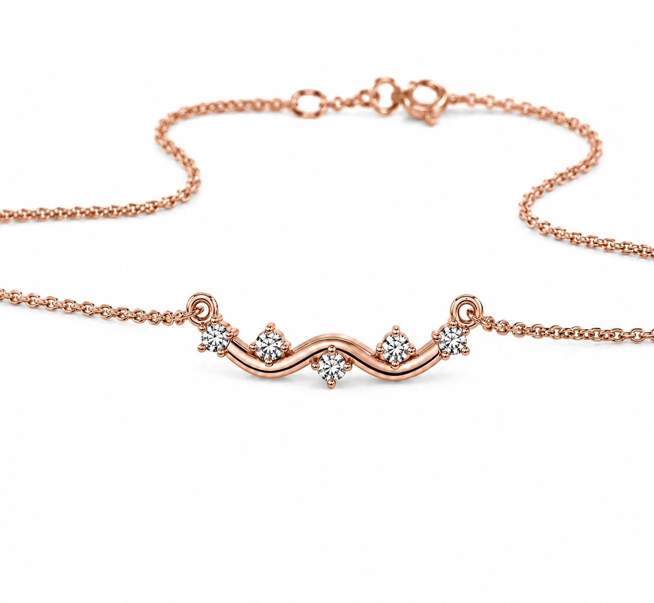 Crystal Curve Necklace , 16Inch , Yellow Gold , 18 K