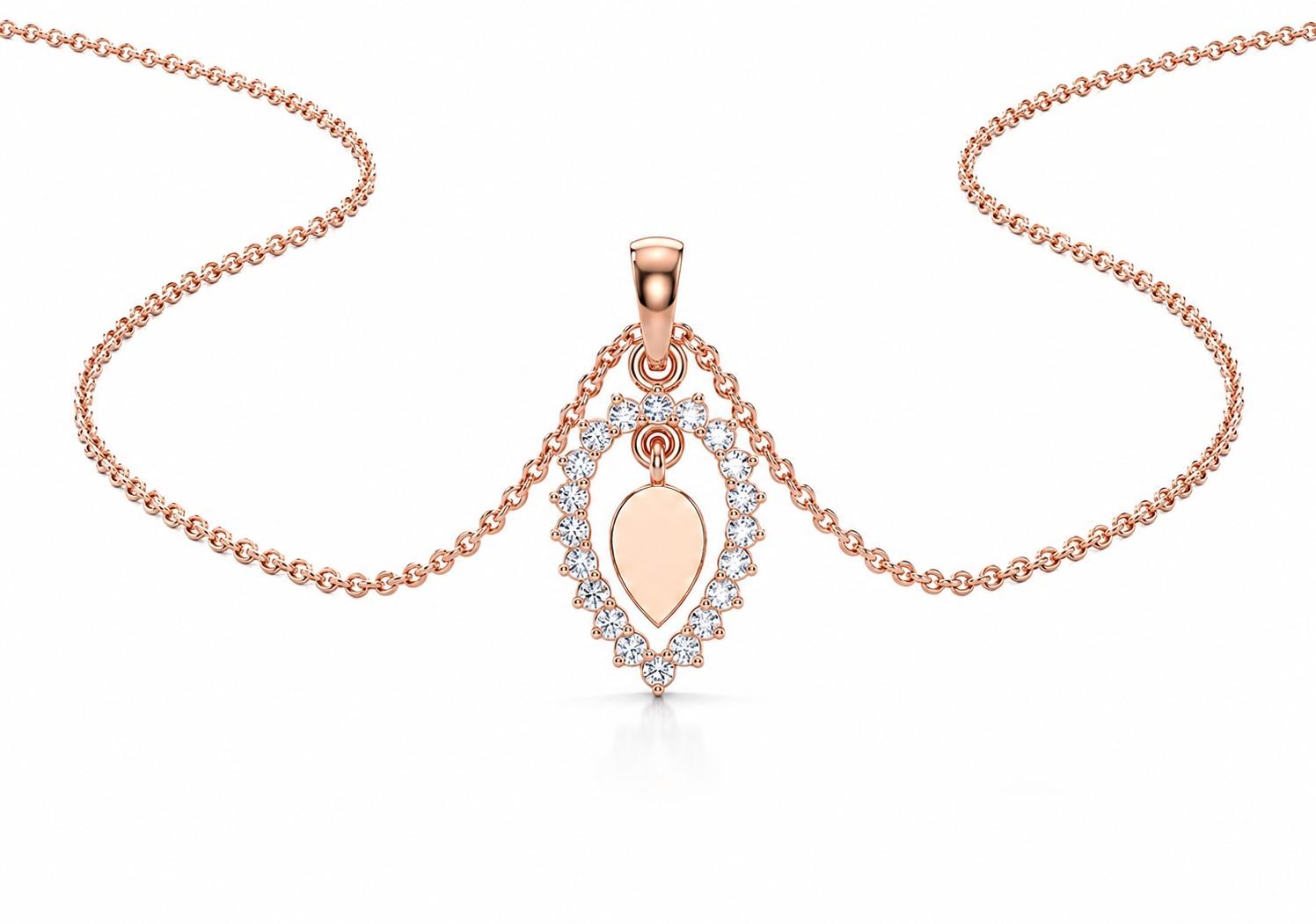 Teardrop Halo Pendant , Yellow Gold , 18 K