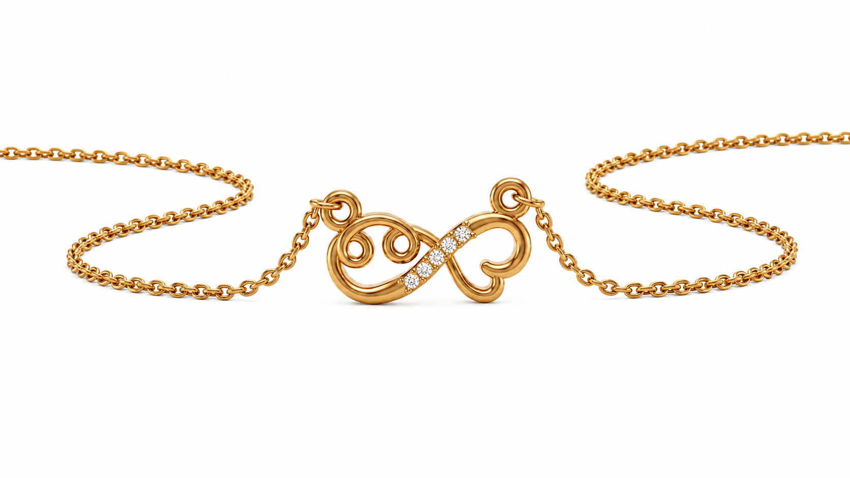 Infinity Diamond Heart Necklace , 16Inch , Yellow Gold , 18 K