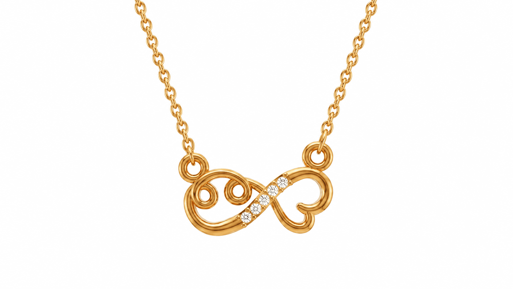 Infinity Diamond Heart Necklace , 16Inch , Yellow Gold , 18 K