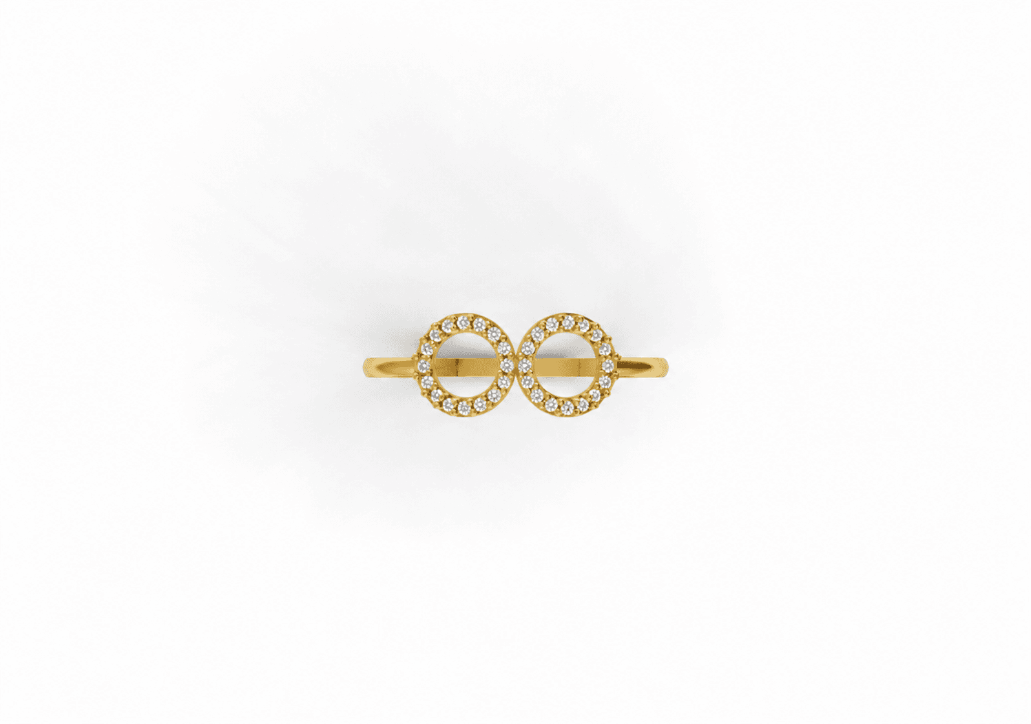 Twin Circle Diamond Ring , 7MM , 18 K , Yellow Gold