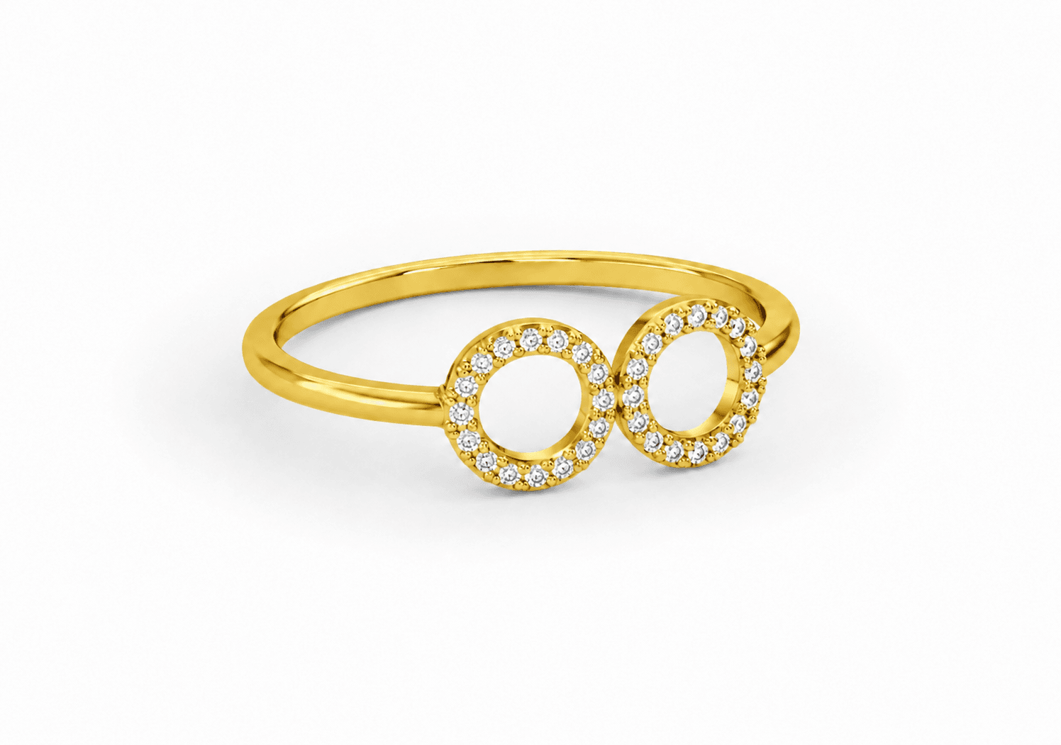 Twin Circle Diamond Ring , 7MM , 18 K , Yellow Gold