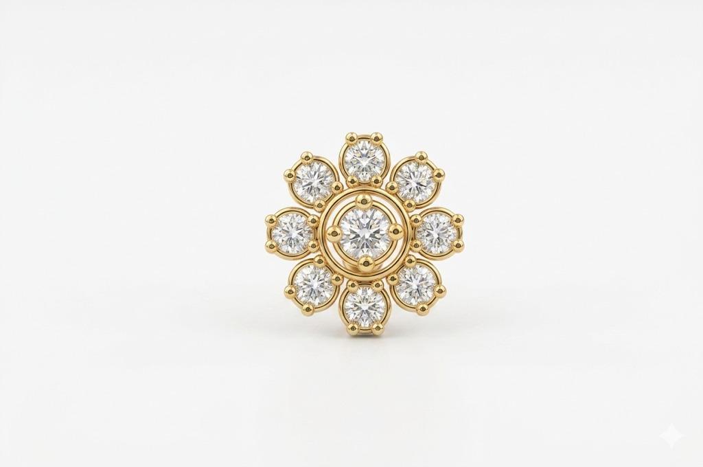 daisy diamond nose pin , Yellow Gold , 18 K