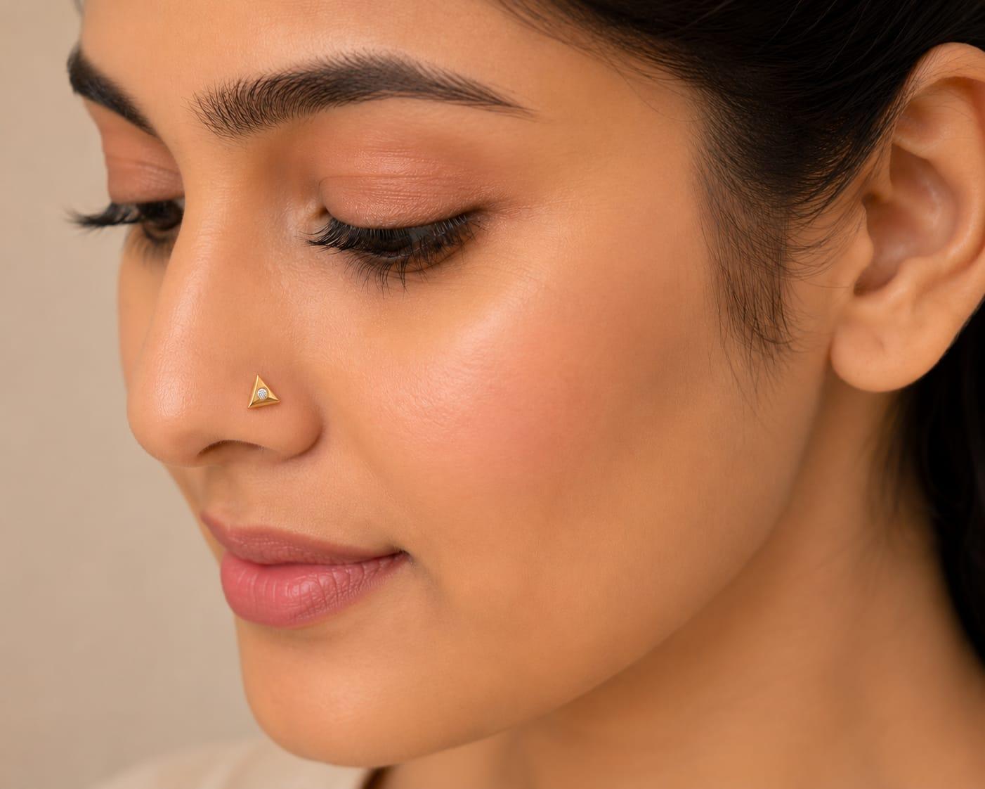 Aira Triangle Nose Pin , Yellow Gold , 18 K