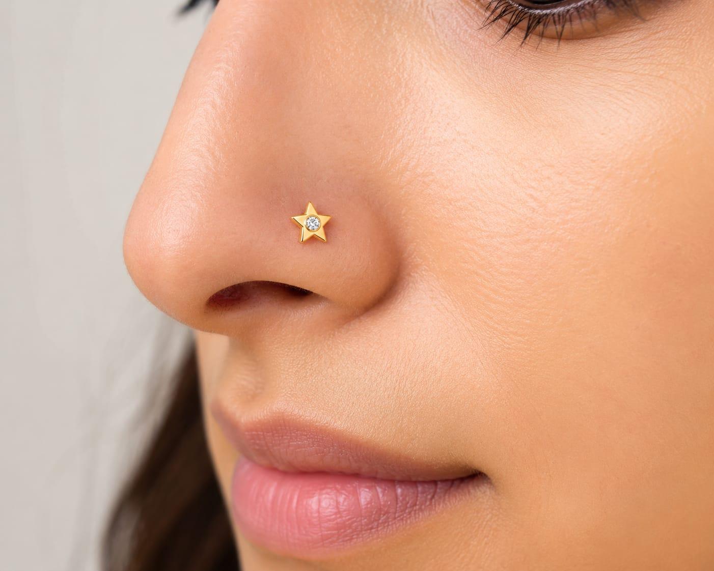 Celeste Star Nosepin , Yellow Gold , 18 K