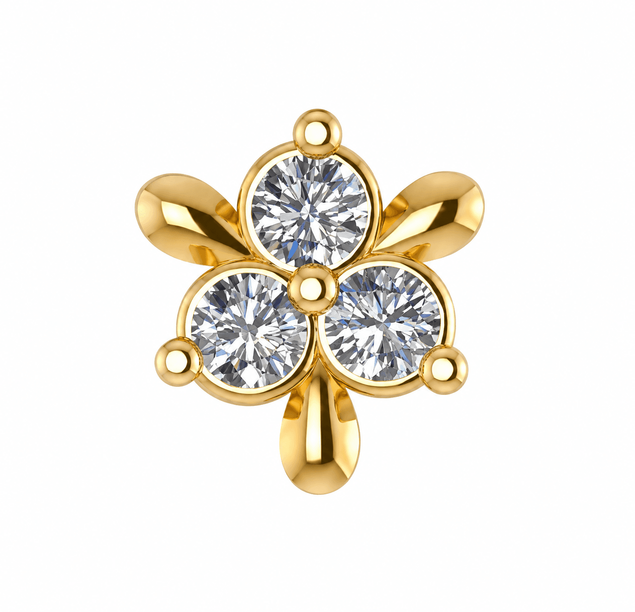 Trinity Bloom Diamond Nosepin , Yellow Gold , 18 K