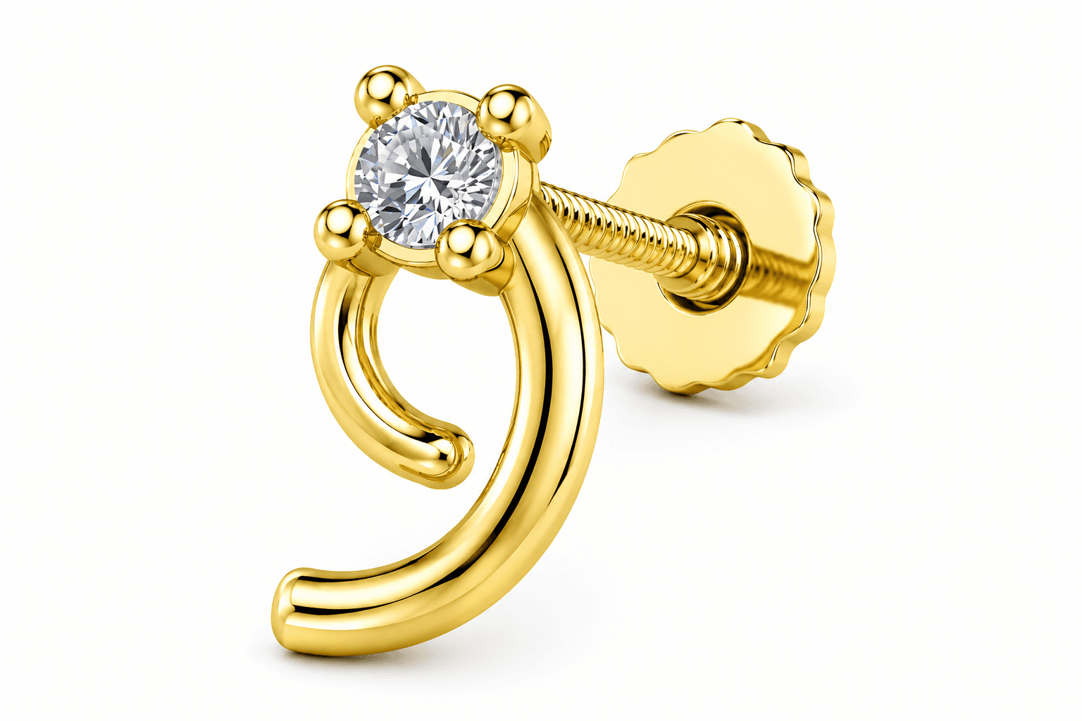 The Curva Diamond Nosepin , Yellow Gold , 18 K
