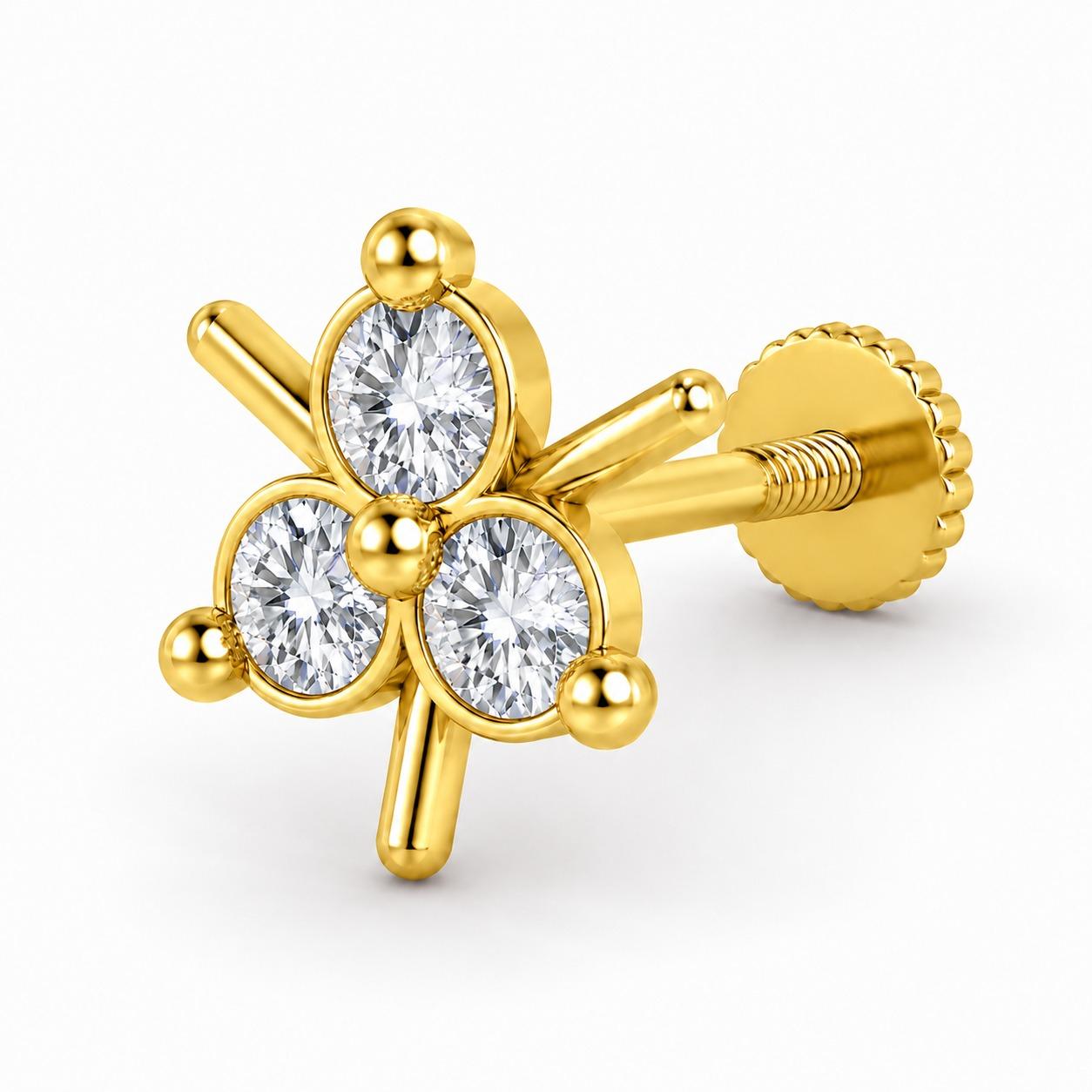 floral Nose Pin , Yellow Gold , 18 K