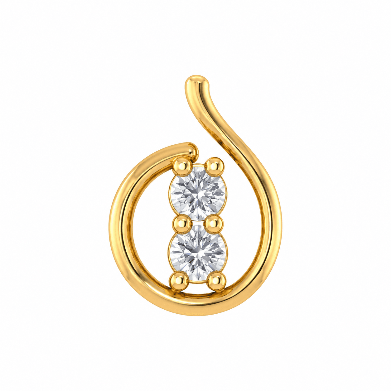 Twin Spark Swirl Nose Pin , Yellow Gold , 18 K