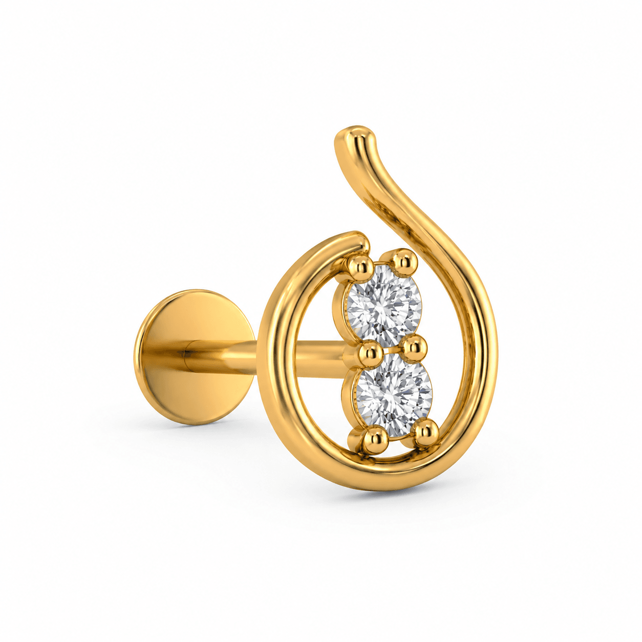 Twin Spark Swirl Nose Pin , Yellow Gold , 18 K