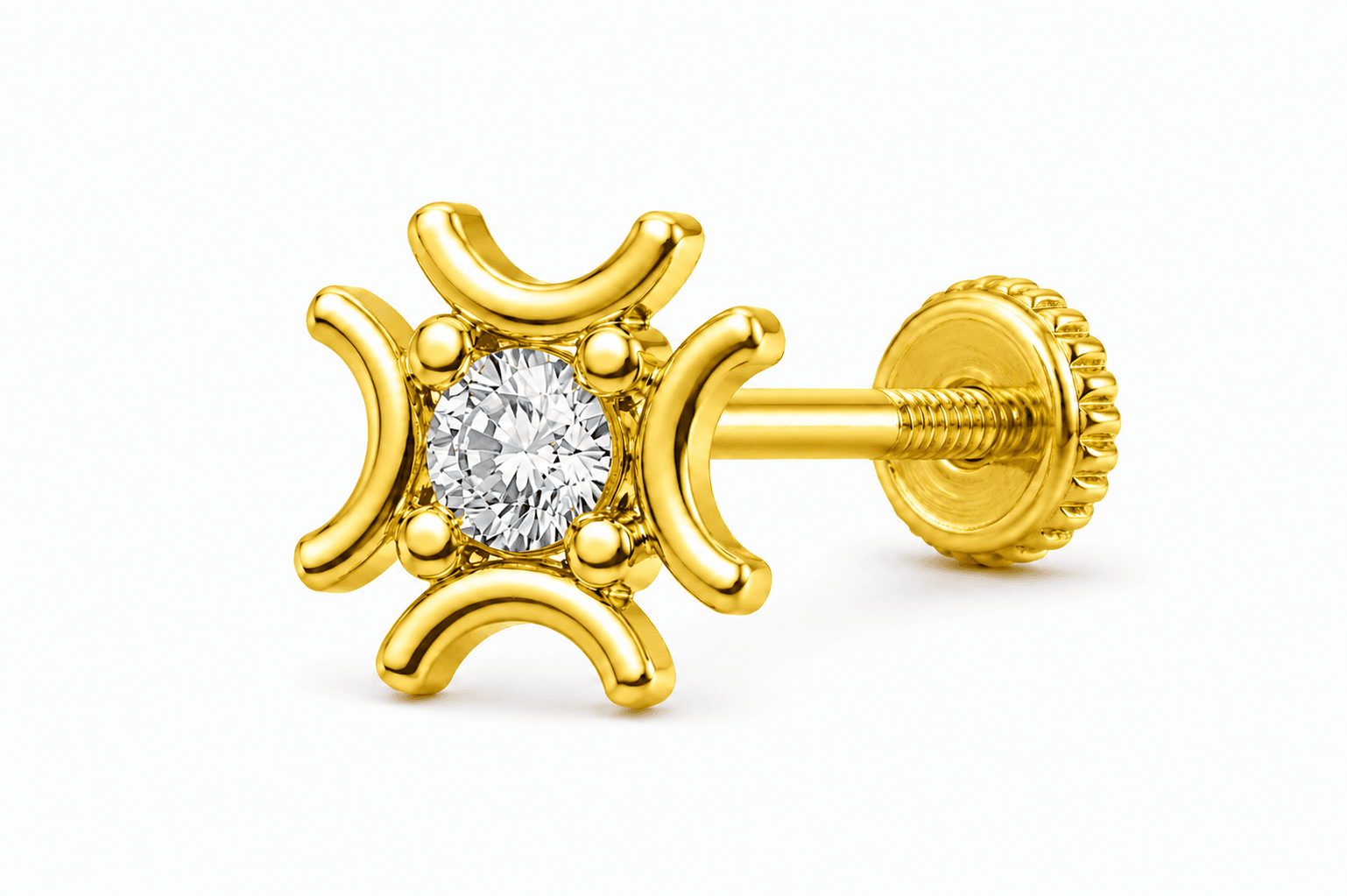 The Nova Bloom Nosepin , Yellow Gold , 18 K