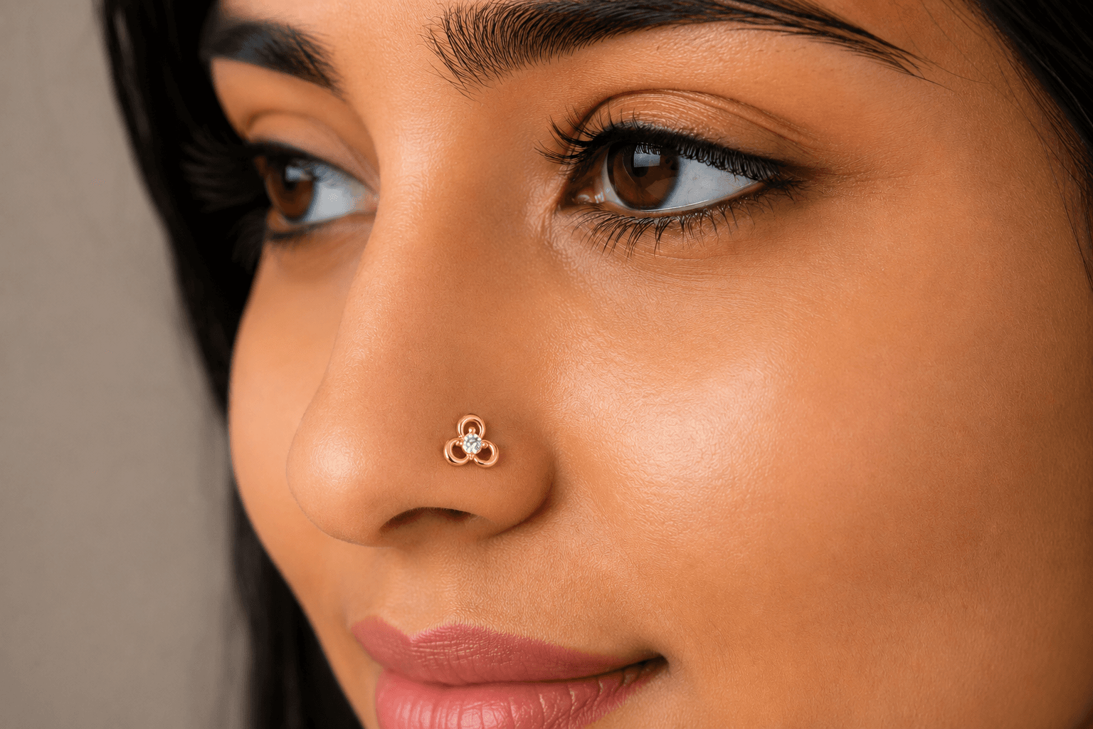 Triple Loop Diamond Nose Stud , Yellow Gold , 18 K