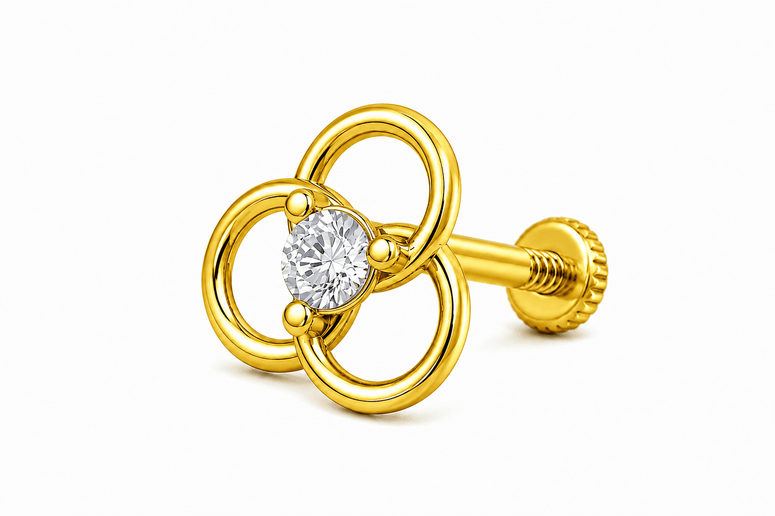 Trinity Bloom Diamond Nose Pin , Yellow Gold , 18 K