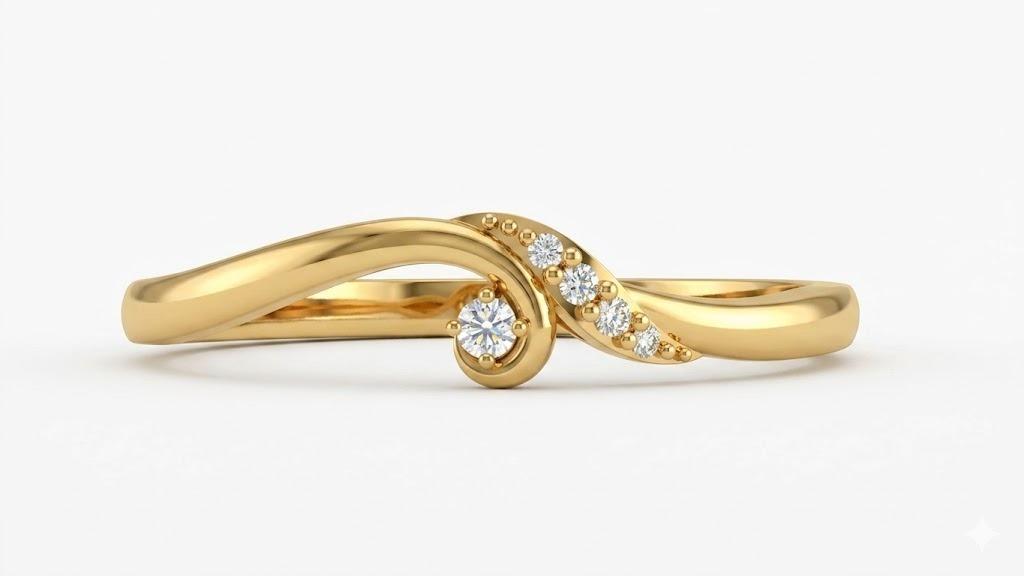 Swirl Diamond Ring , 7MM , 18 K , Yellow Gold