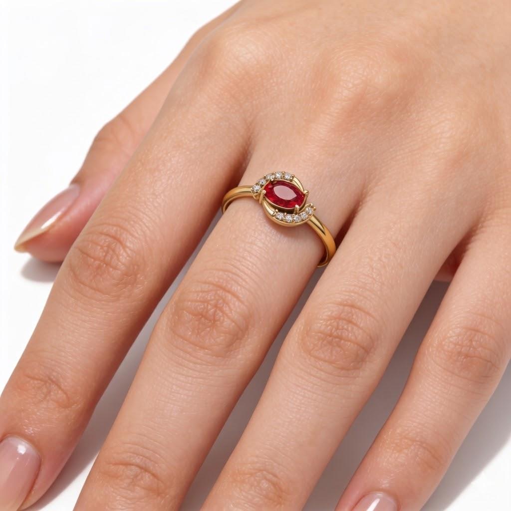 Ruby Aura Ring , 7MM , 18 K , Yellow Gold