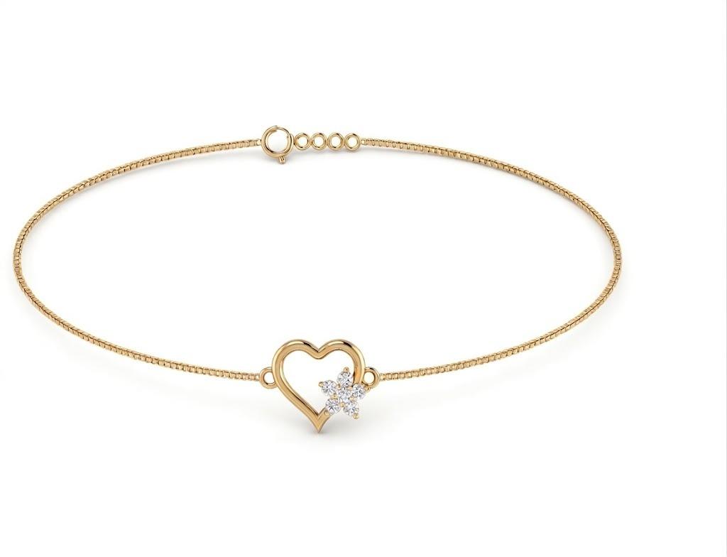 Diamond Heart Bracelet , 5.5 Inch , Yellow Gold , 18 K