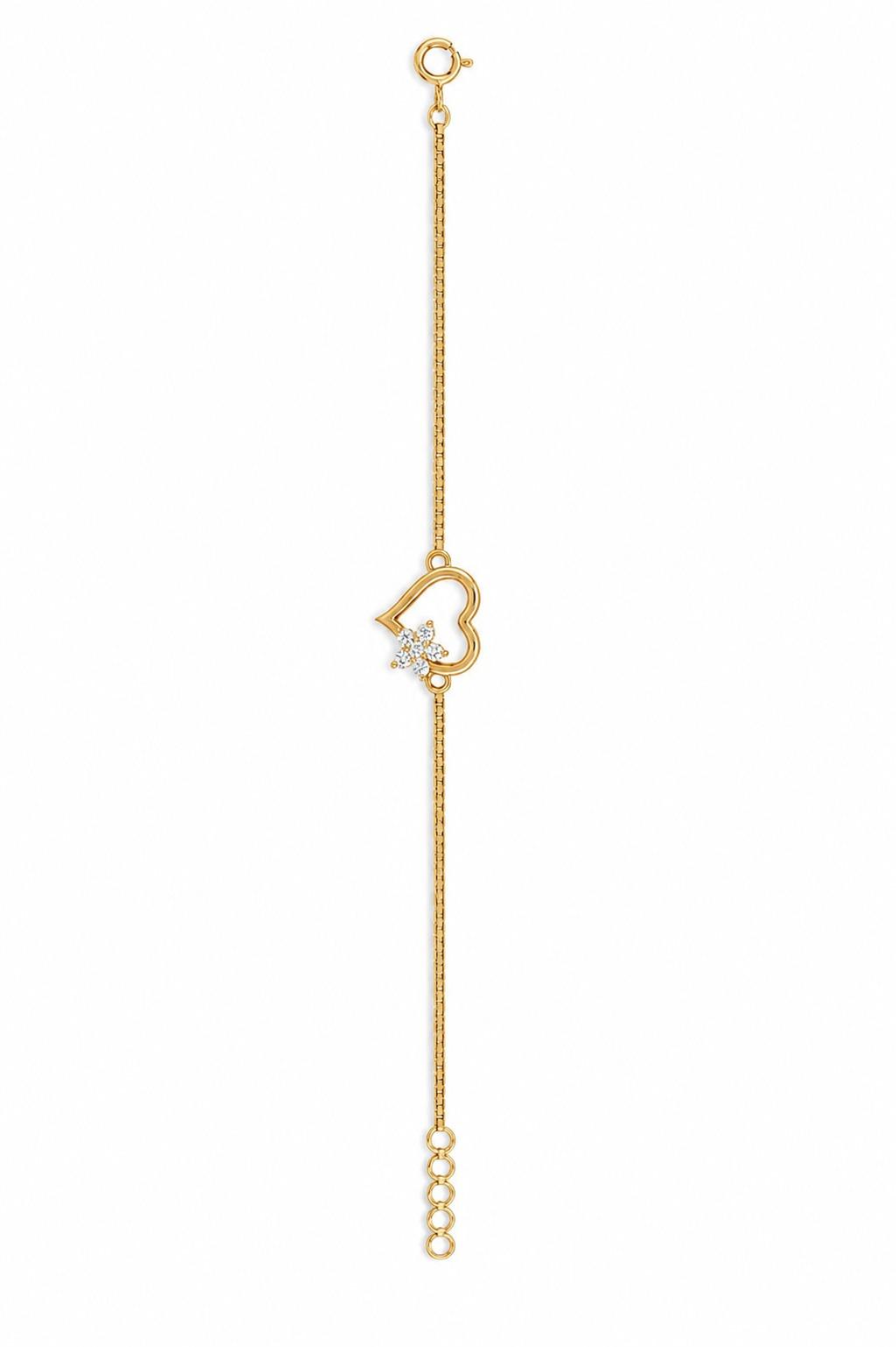 Diamond Heart Bracelet , 5.5 Inch , Yellow Gold , 18 K
