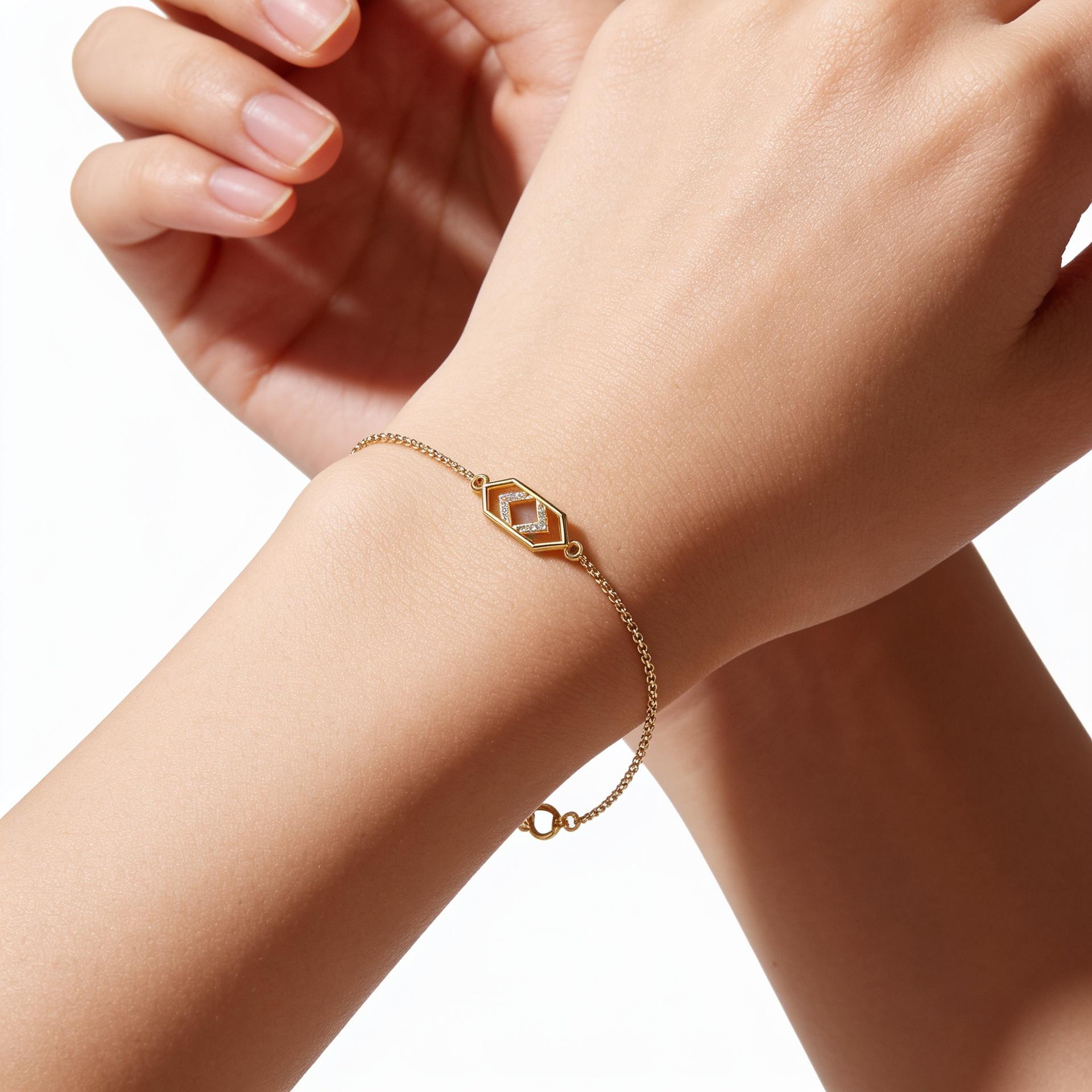 Hexa Diamond Bracelet , 5.5 Inch , Yellow Gold , 18 K