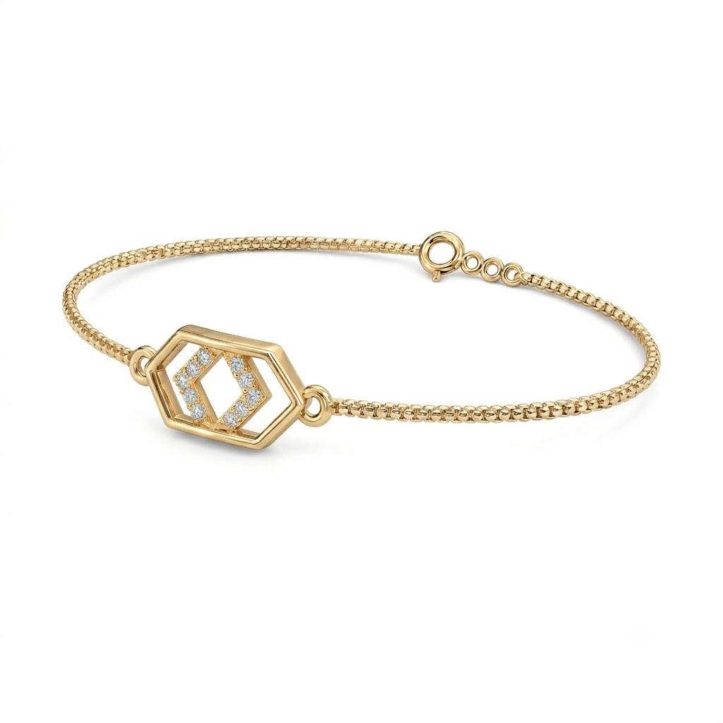 Hexa Diamond Bracelet , 5.5 Inch , Yellow Gold , 18 K