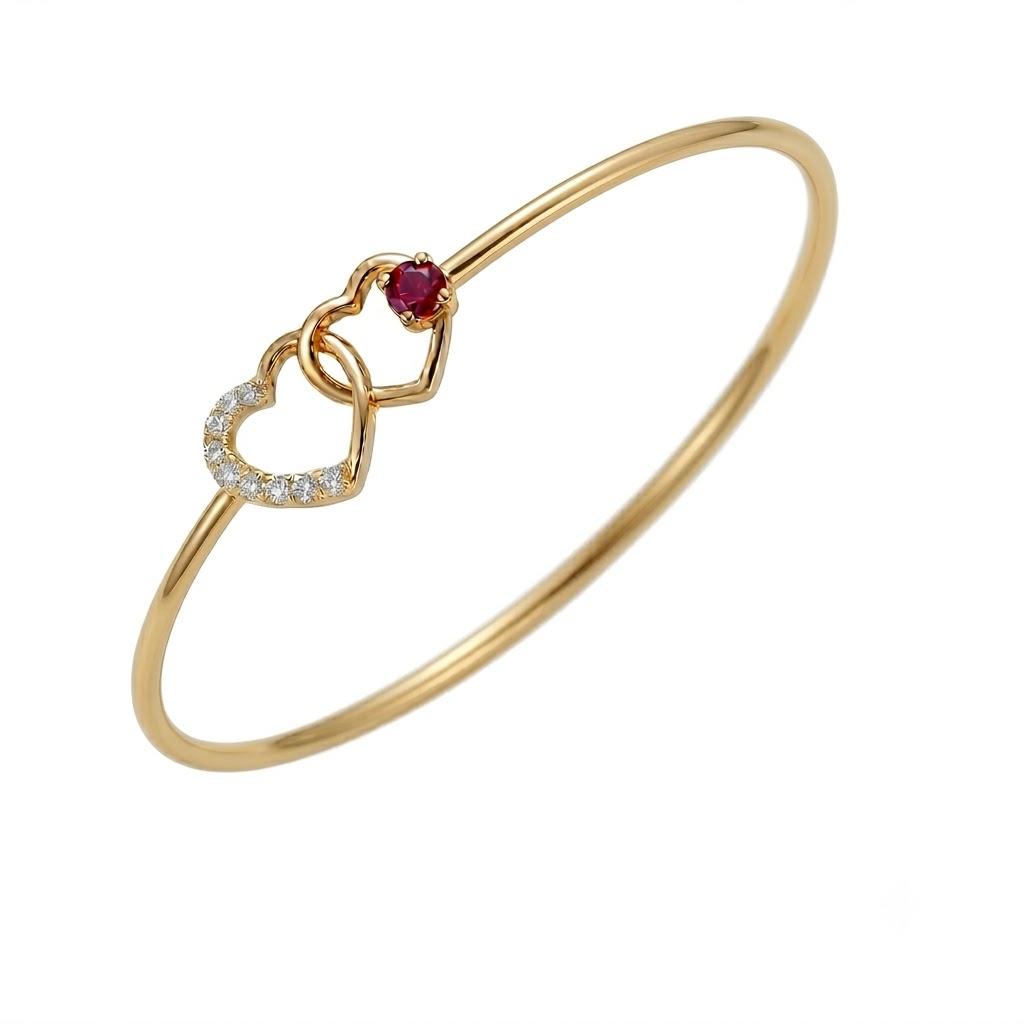 Ruby Heart  Bangle , Yellow Gold , 1.12 Inch , 18 K