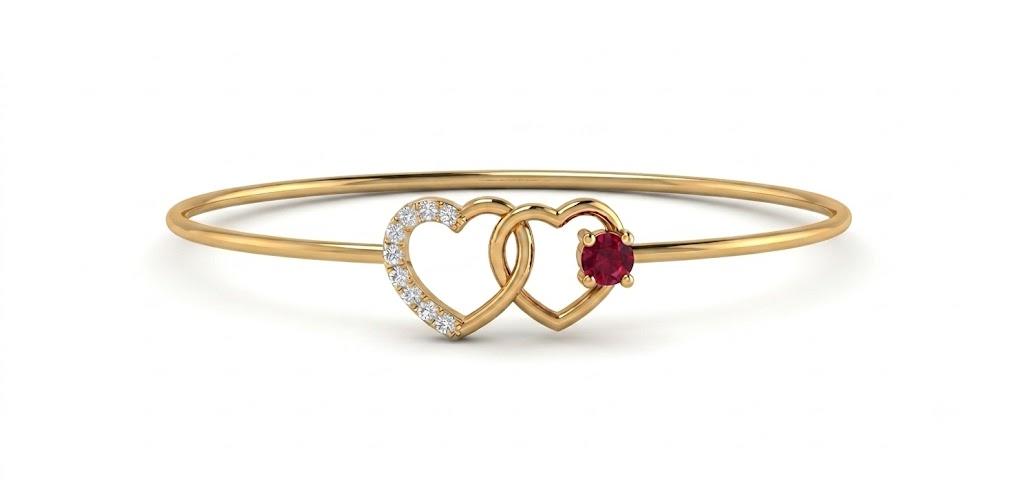 Ruby Heart  Bangle , Yellow Gold , 1.12 Inch , 18 K