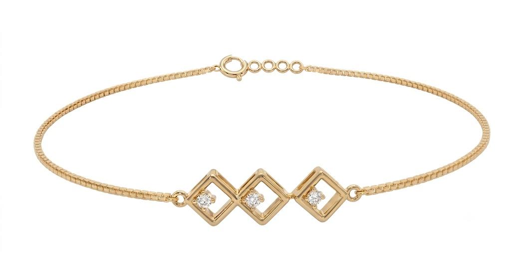 Trinity Diamond Bracelet , 5.5 Inch , Yellow Gold , 18 K