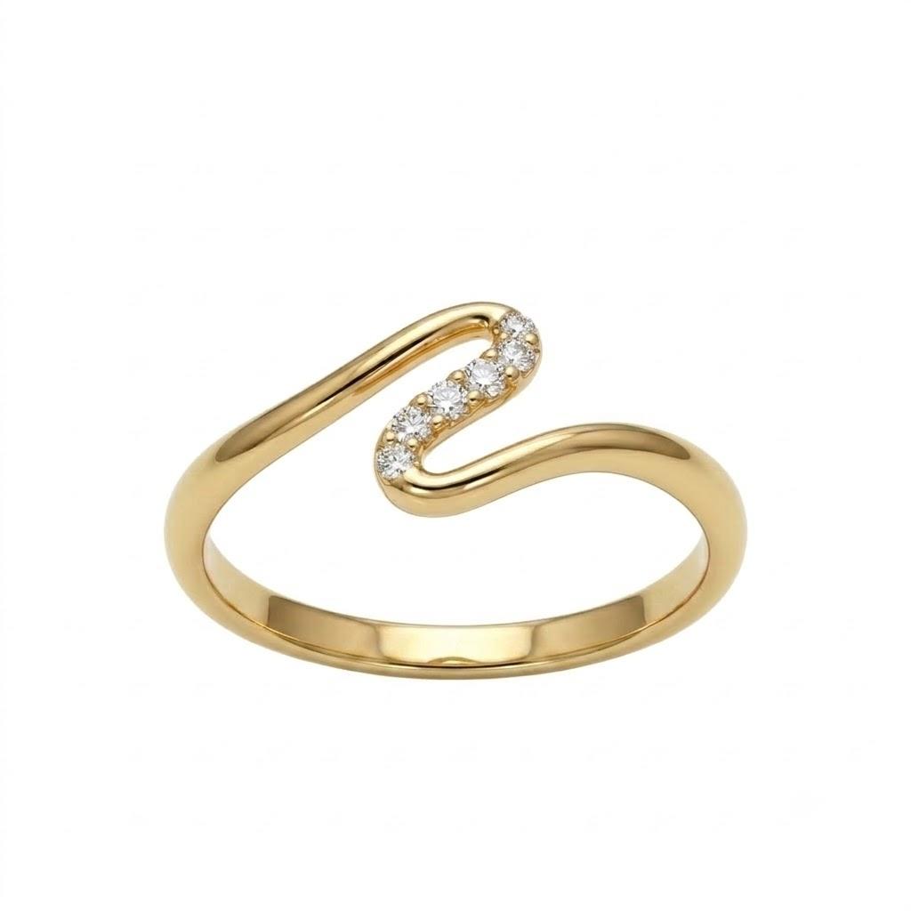 Diamond Wave Ring , 7MM , 18 K , Yellow Gold
