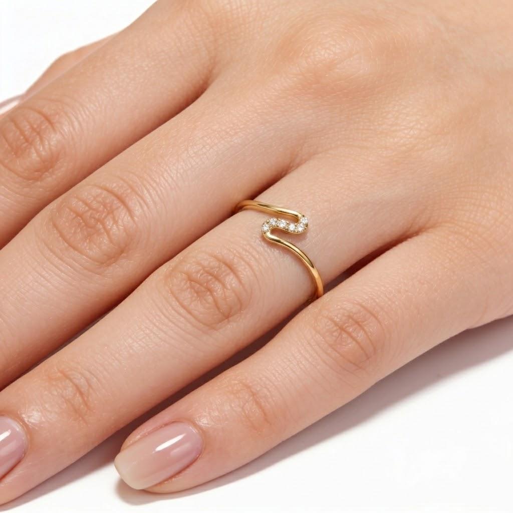 Diamond Wave Ring , 7MM , 18 K , Yellow Gold