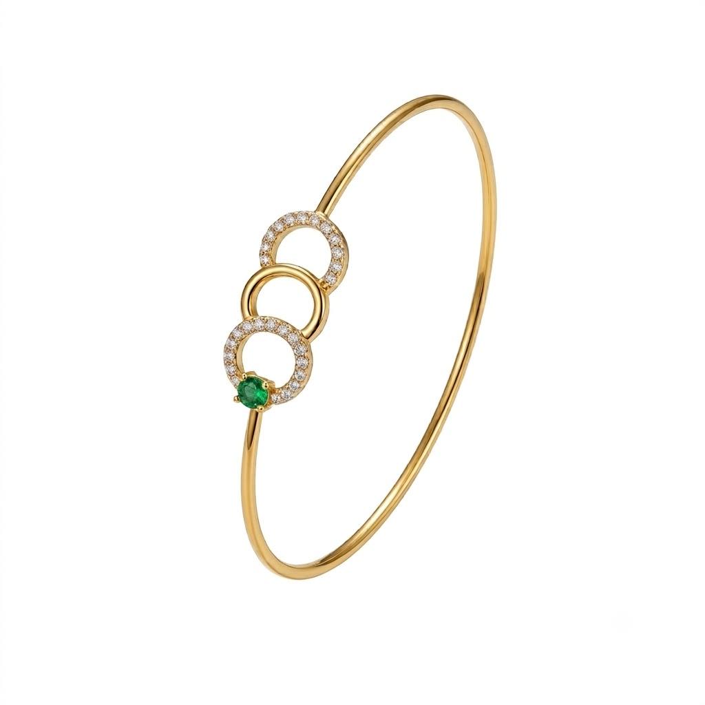 Emerald Orbit Diamond Bangle , Yellow Gold , 1.2 Inch , 18 K