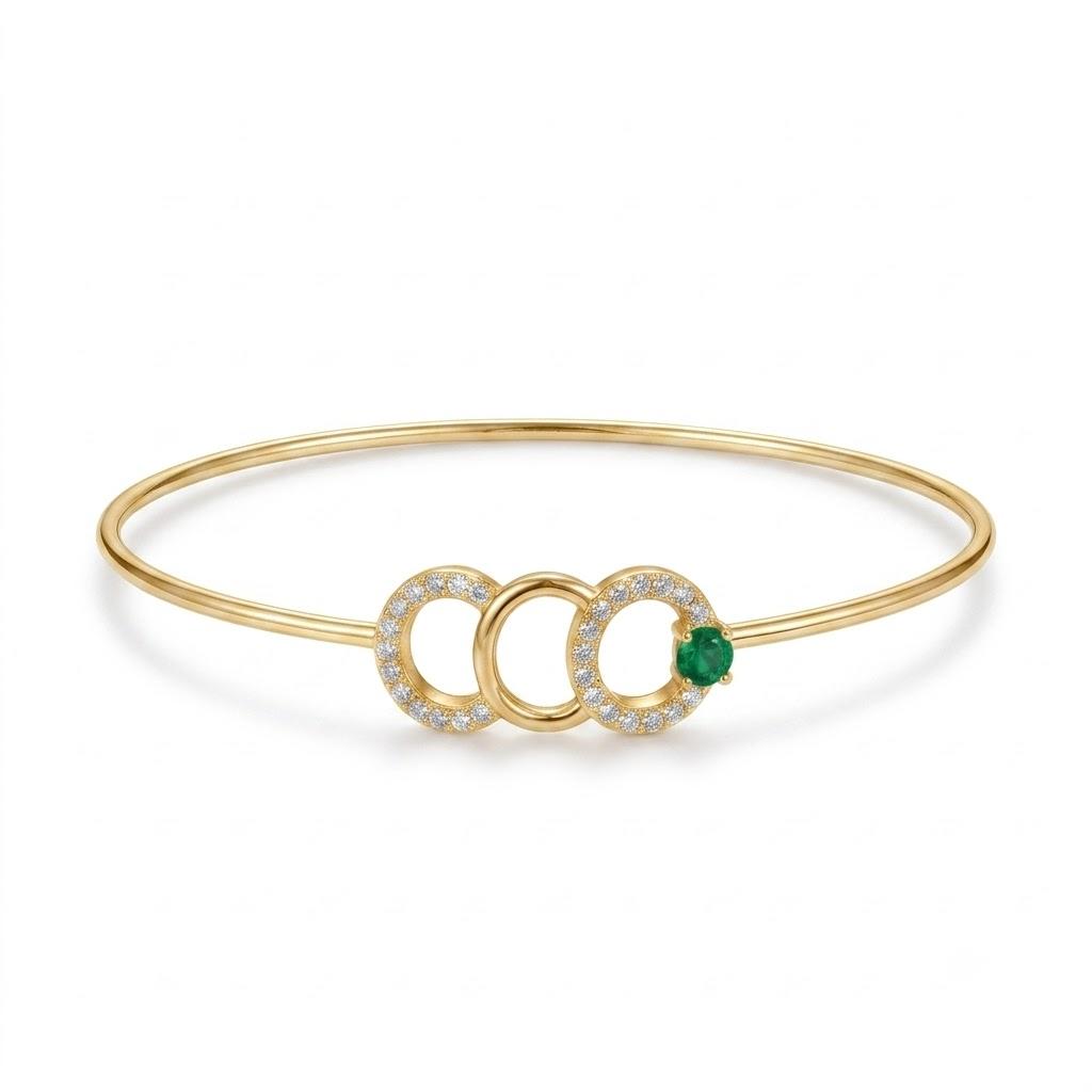 Emerald Orbit Diamond Bangle , Yellow Gold , 1.2 Inch , 18 K
