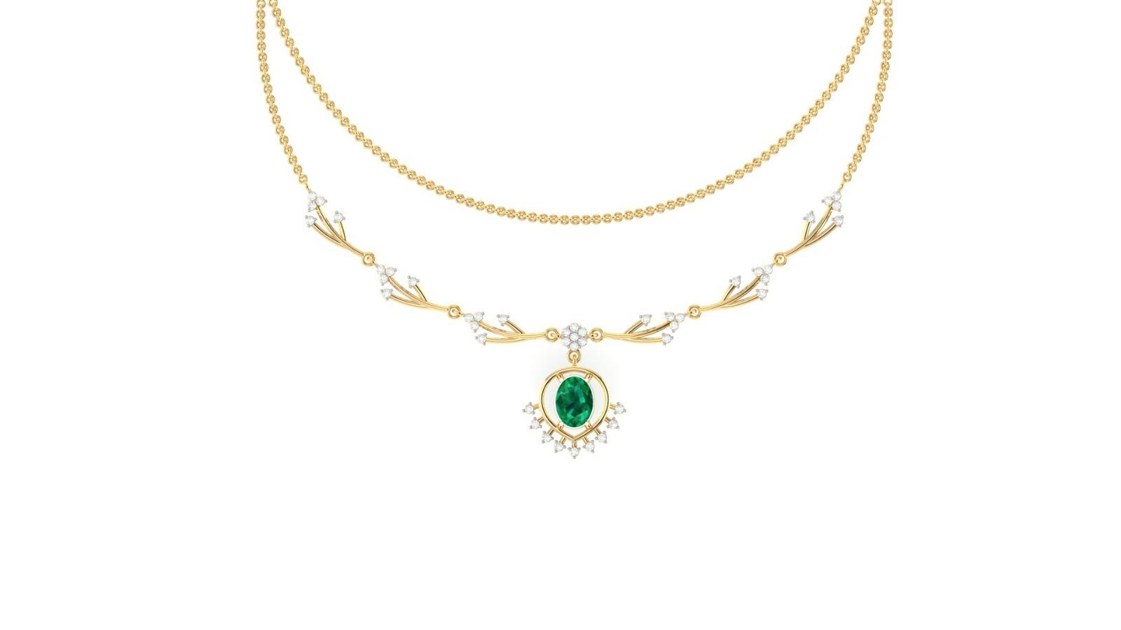 emerald vine pendant necklace , 16Inch , Yellow Gold , 18 K
